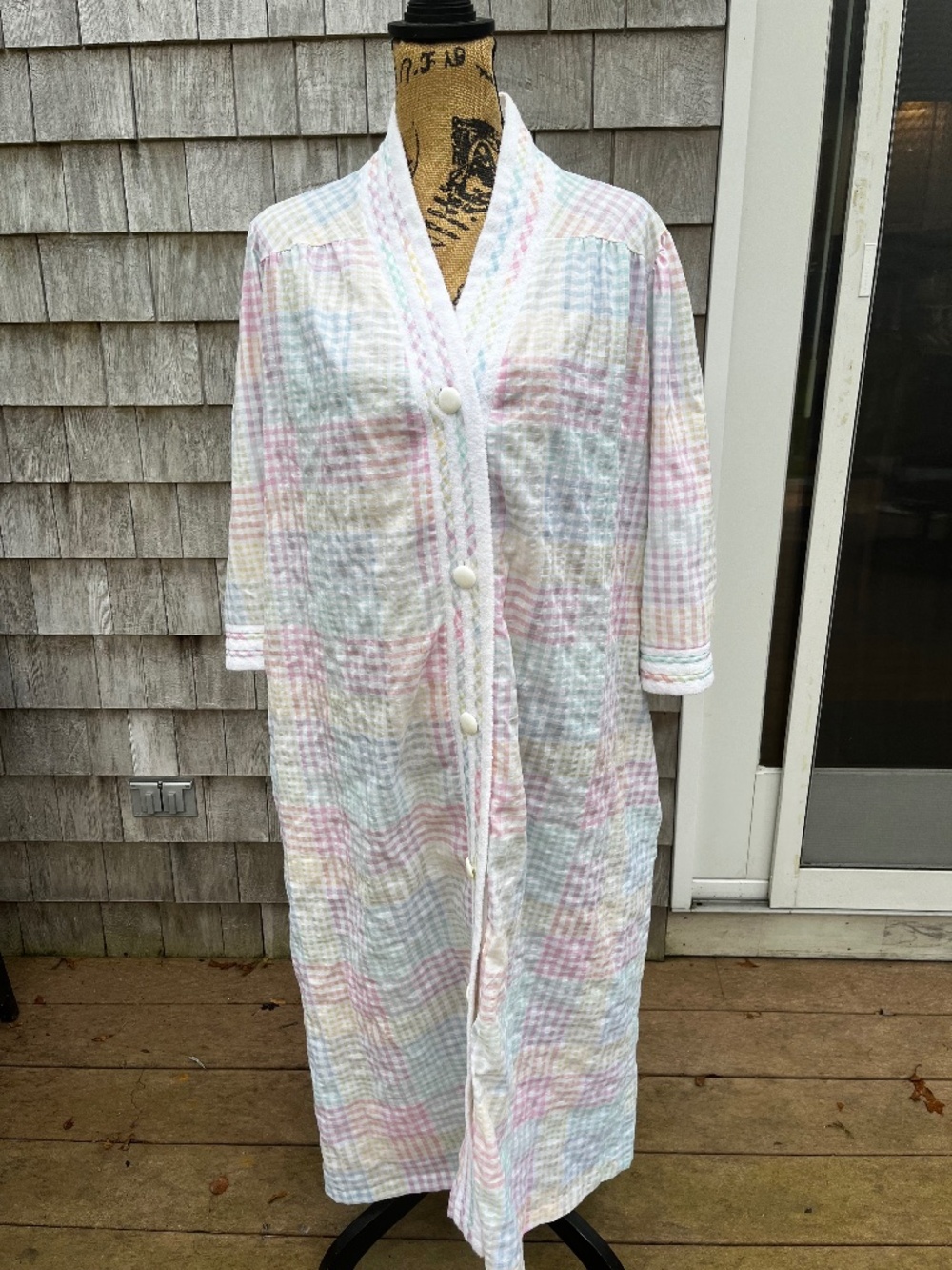vintage Cachet /Sears pastel plaid seersucker housecoat